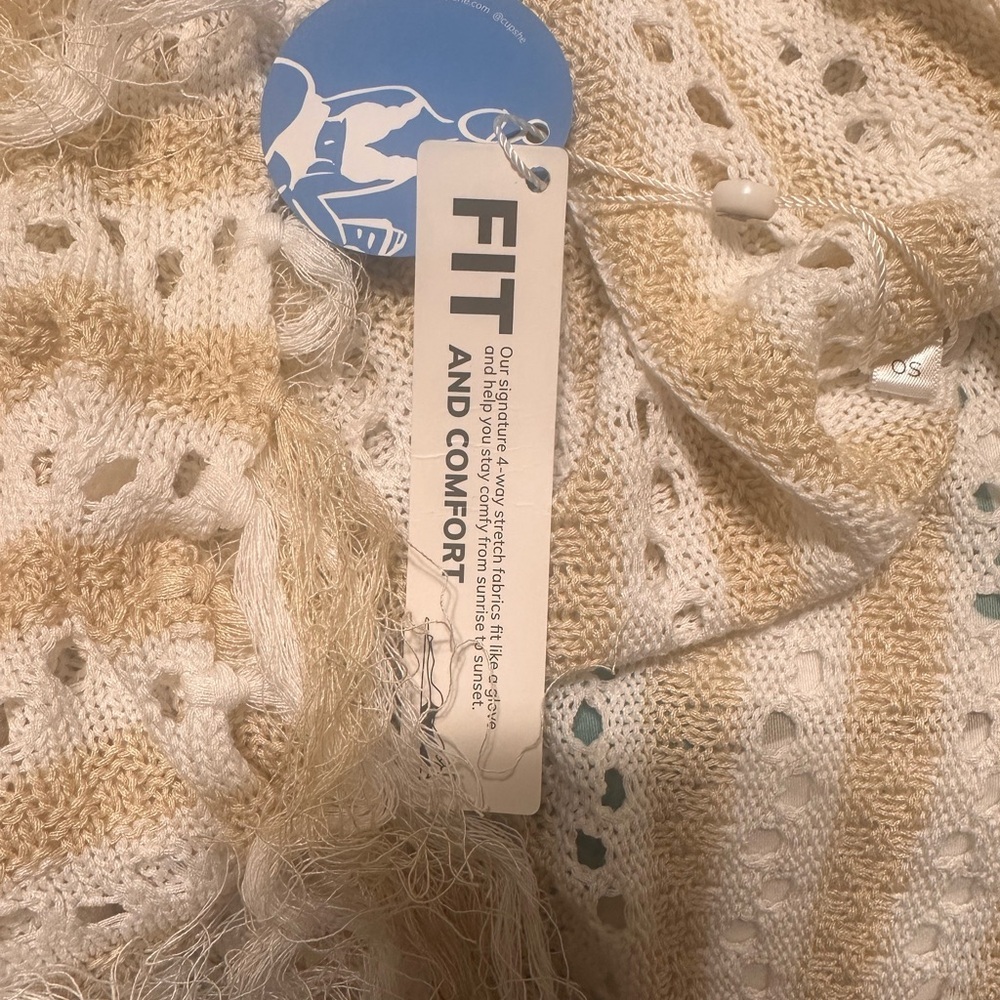 Cupshe Cream and Beige Crochet Cover-Up with Fringe One Size - Picture 5 of 6